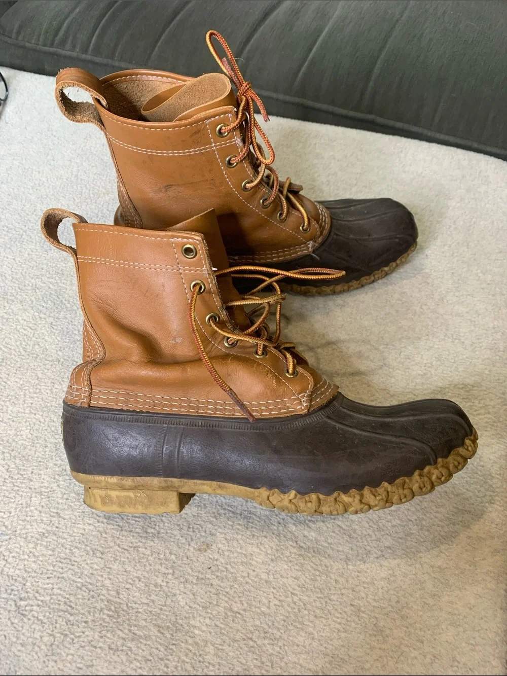 LL Bean Men's Tan and Dark Brown Waterproof Lace-Up Duck Boots